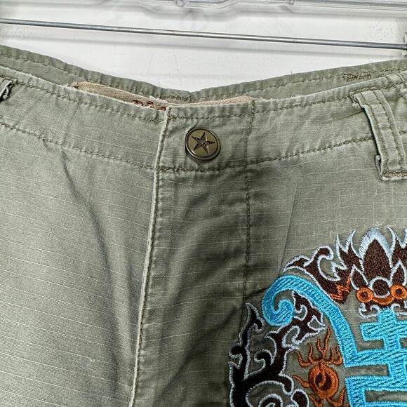 DA-NANG Cargo Dragon Floral Embroidered Pants Green Y2K Low Rise Small - Picture 4 of 11